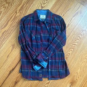 LEGENDARY WHITETAILS WOMEN'S COTTAGE ESCAPE FLANNEL SHIRT size M “sangria plaid